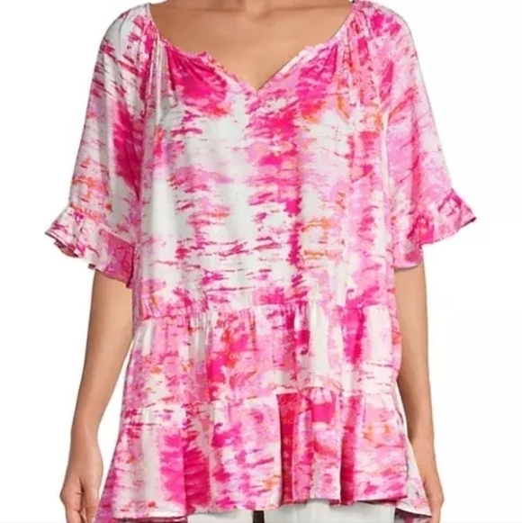 beachlunchlounge Tops - Beach Lunch Lounge Tie Dye Peasant Blouse Small Petite